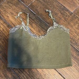 Green Lace Trim Crop Top
